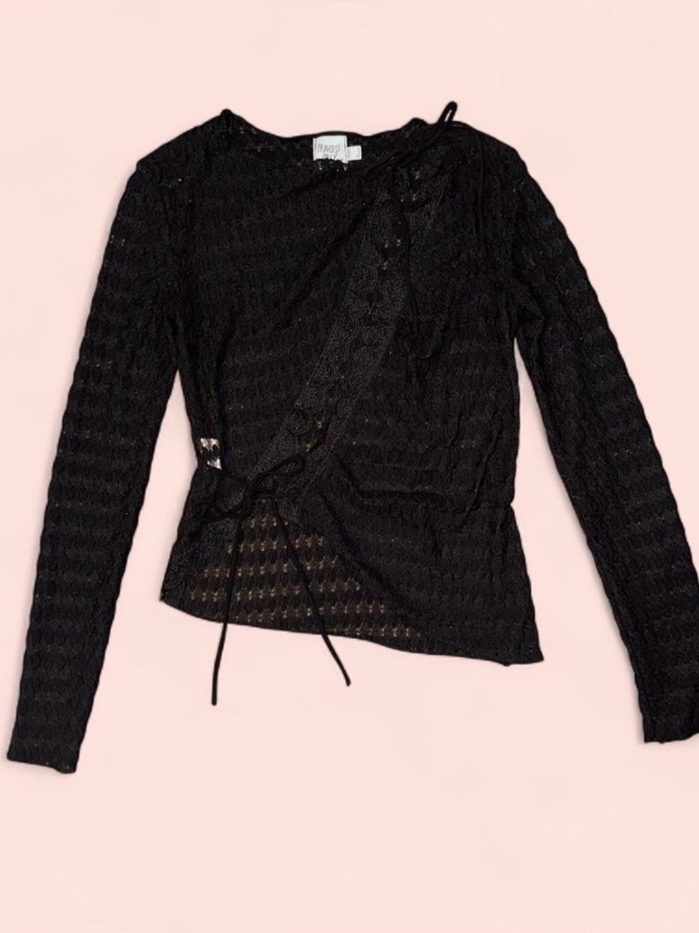 Princess Polly Black Lace Wrap/Tie Front Top — Size 2